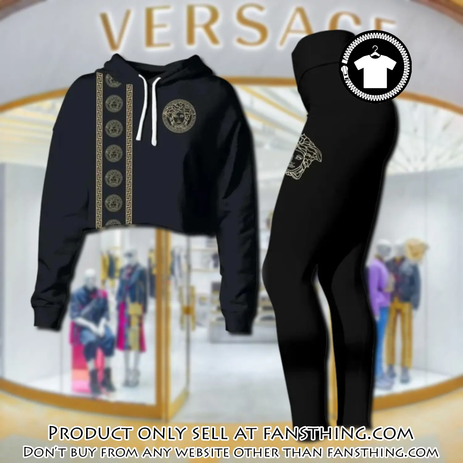 Versace medusa black luxury brand clothes leggings and crop top set for women fst5540592